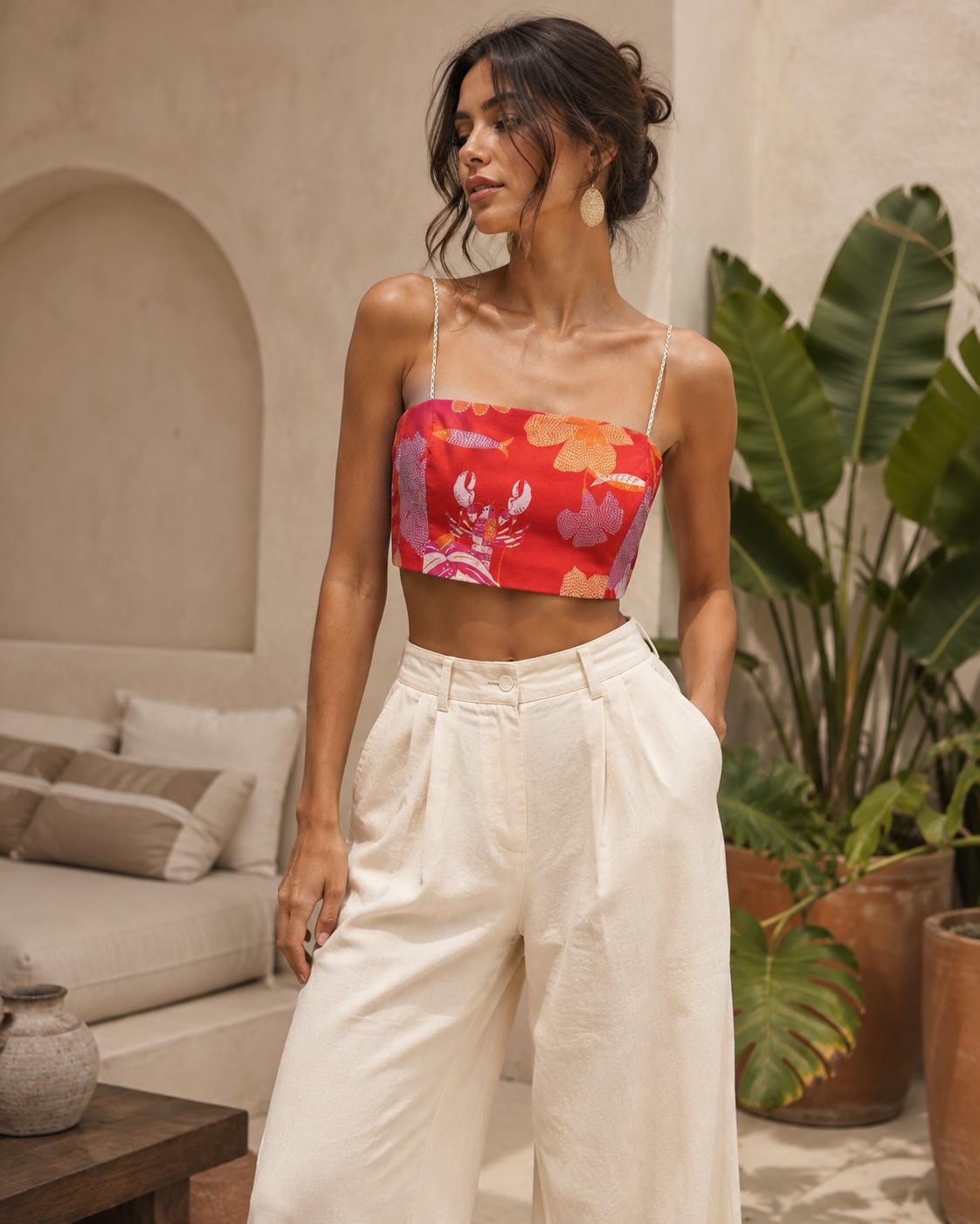 Cropped Estampado Costas Elastex Laranja