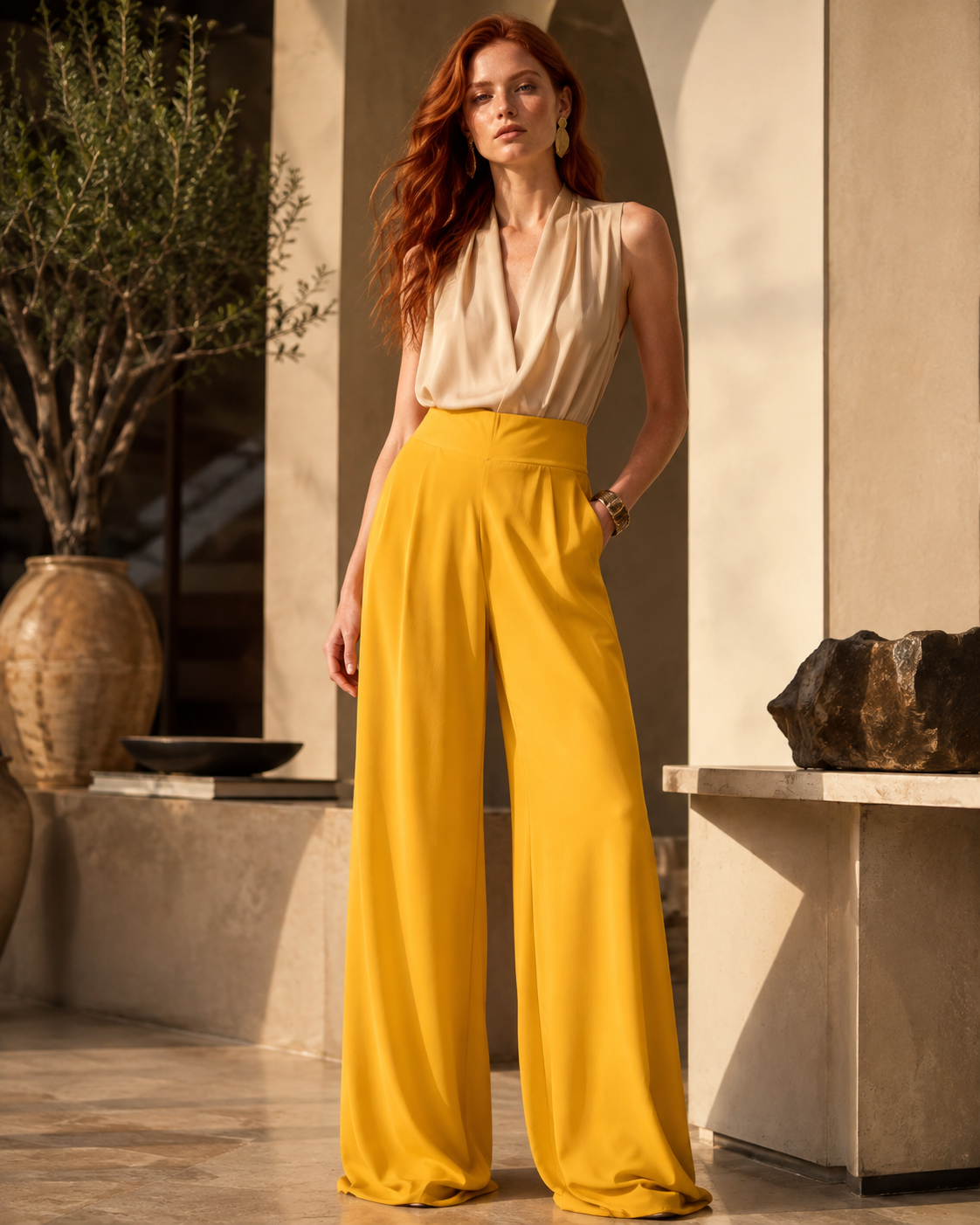 Calça Pantalona Pregas Frente