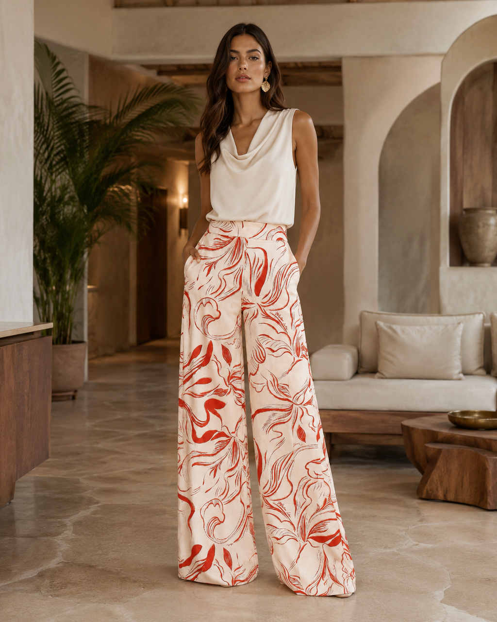 Calça Estampada com Bolso Laranja