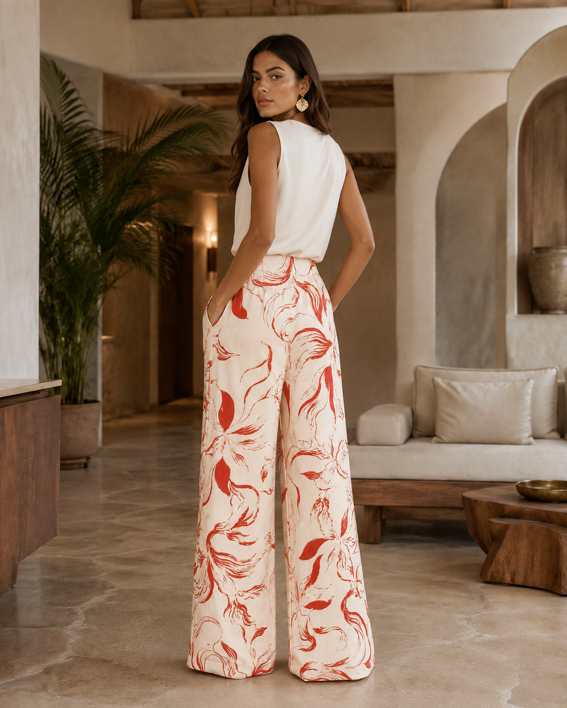 Calça Estampada com Bolso Laranja