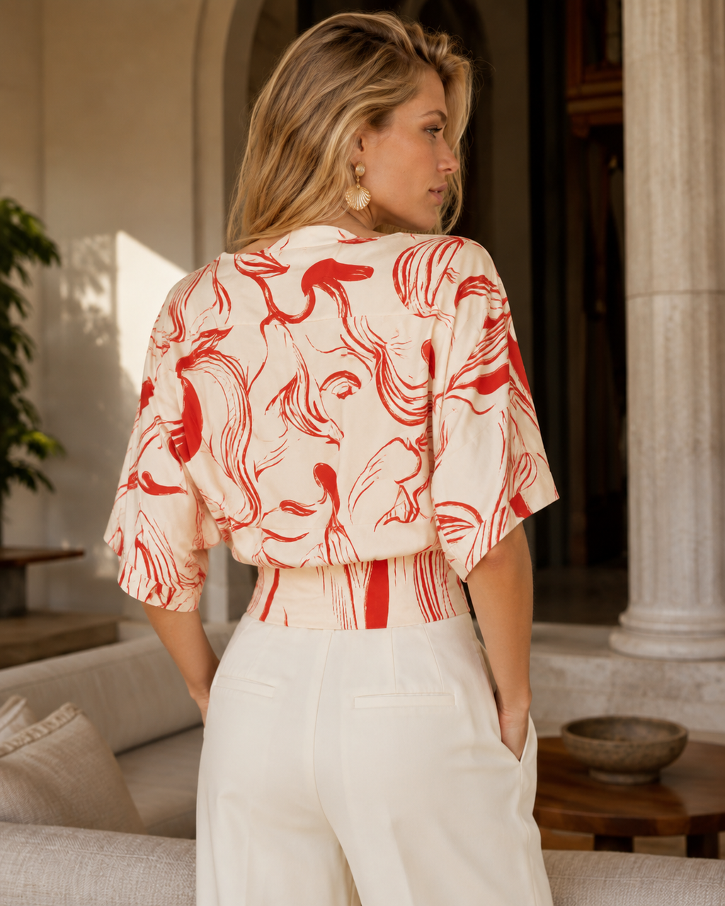 Blusa Estampada Barra Dupla Laranja