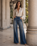 Calça Jeans Wide Leg Azul Escuro Feminina