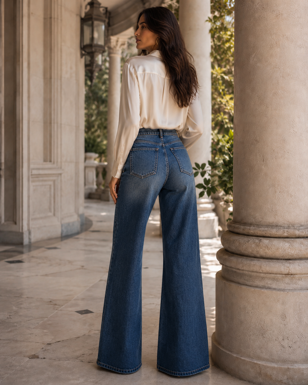 Calça Jeans Wide Leg Azul Escuro Feminina
