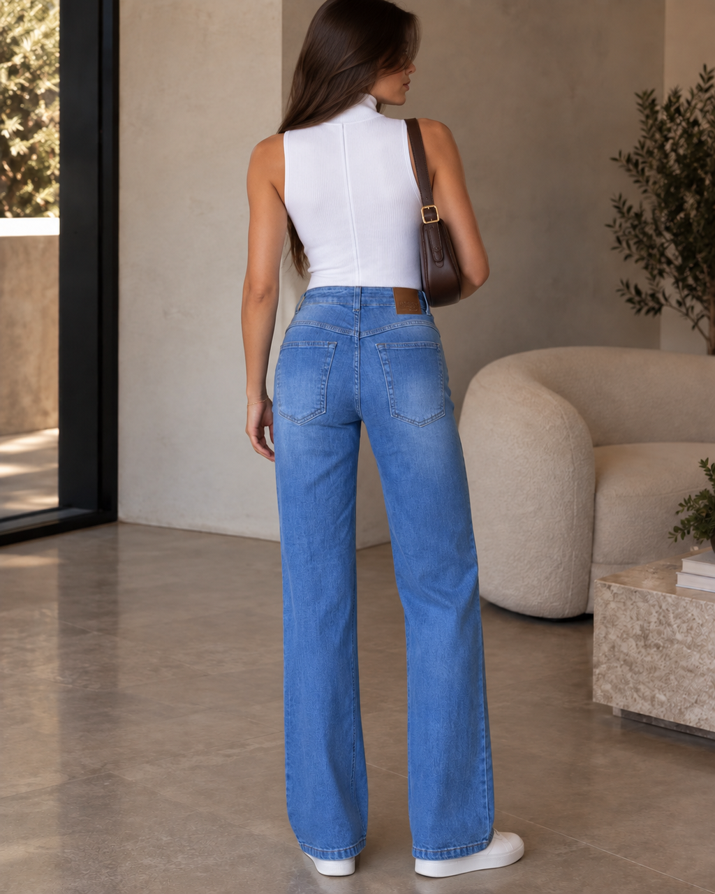 Calça Jeans Reta Cintura Alta LV Azul Claro