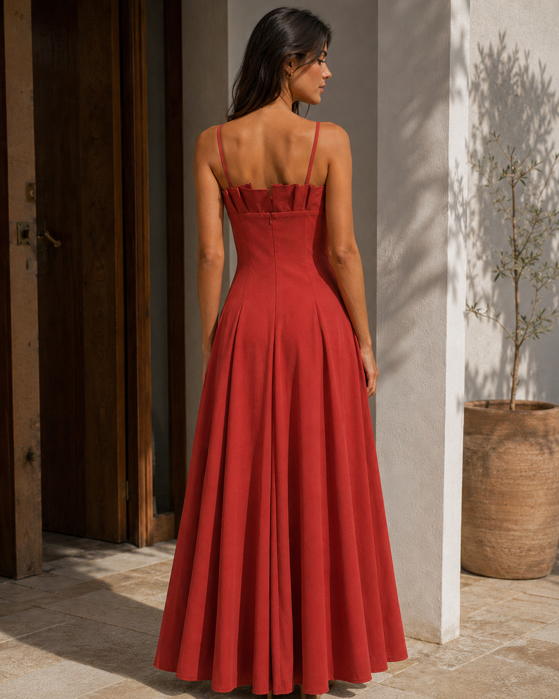 Vestido Maxi Midi Decote Com Pregas