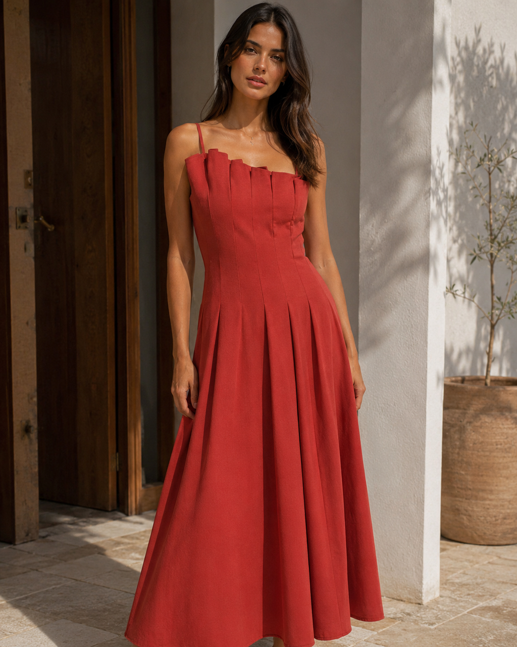 Vestido Maxi Midi Decote Com Pregas