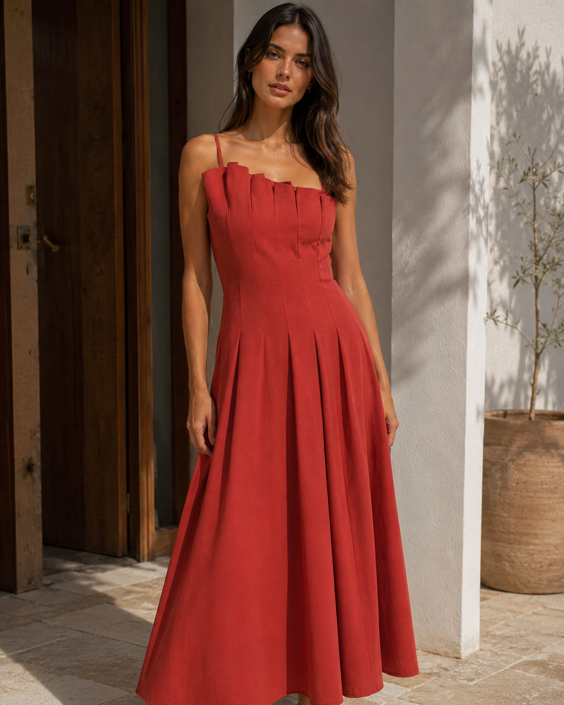 Vestido Maxi Midi Decote Com Pregas