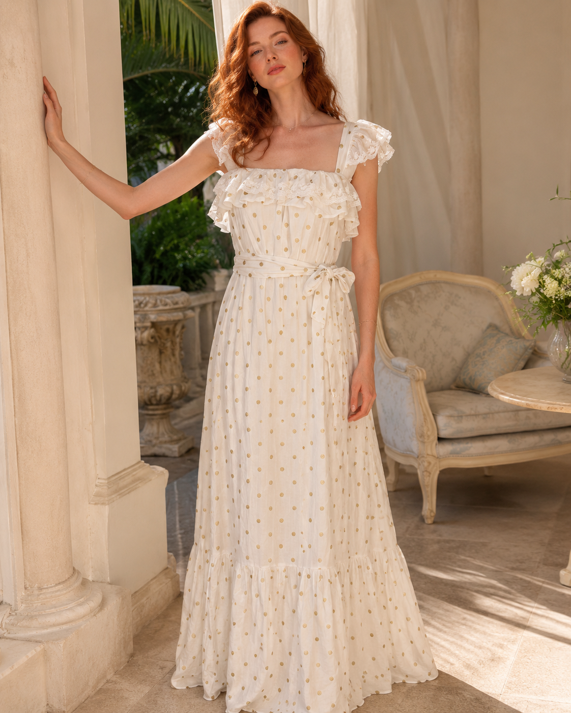 Vestido Longo Estampa Poá Off