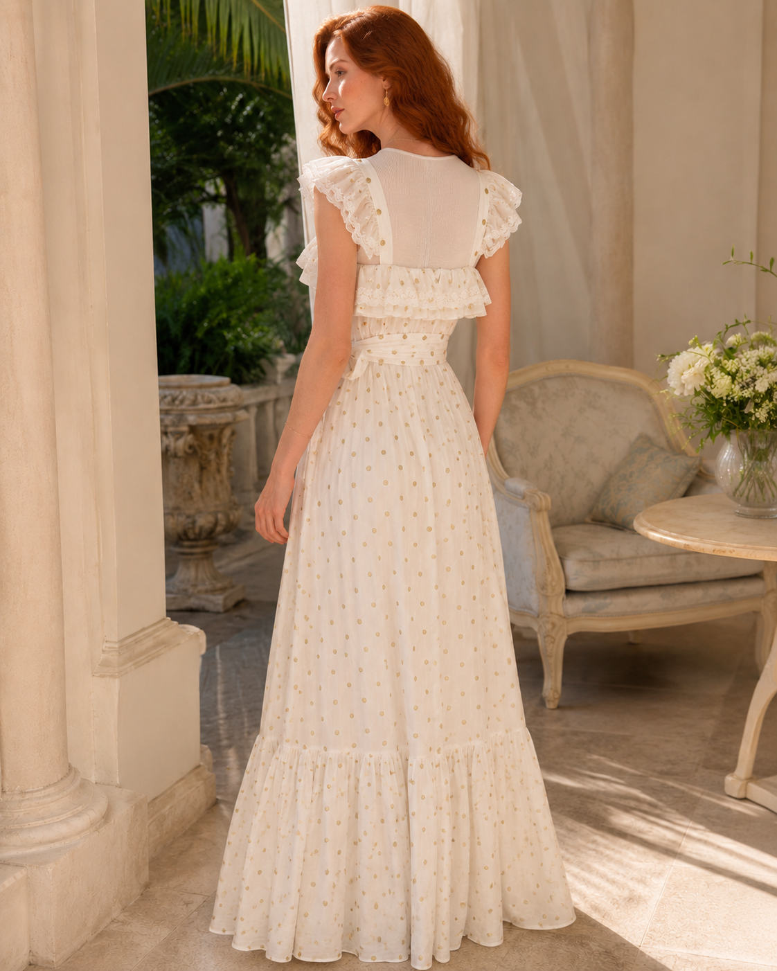 Vestido Longo Estampa Poá Off