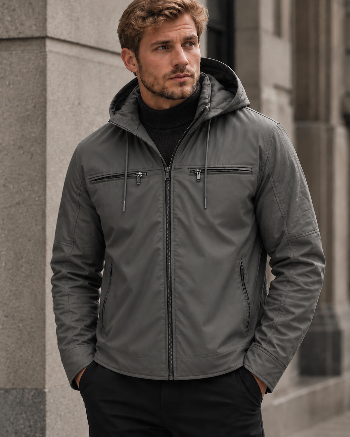 Jaqueta Masculina PU com Capuz